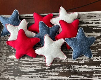 3er Set Stoffsterne im Retro Style, Stoffsterne im Retrostyle, Americana Farmhouse Decor