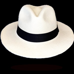 Fedora Genuine PANAMA HAT ADJUSTABLE size, white plain black band
