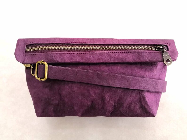 Purple bag, Vegan purse, Multifunctional washable paper bag, Vegan bag, Recycled material bag, Clutch bag, Crossbody bag image 1