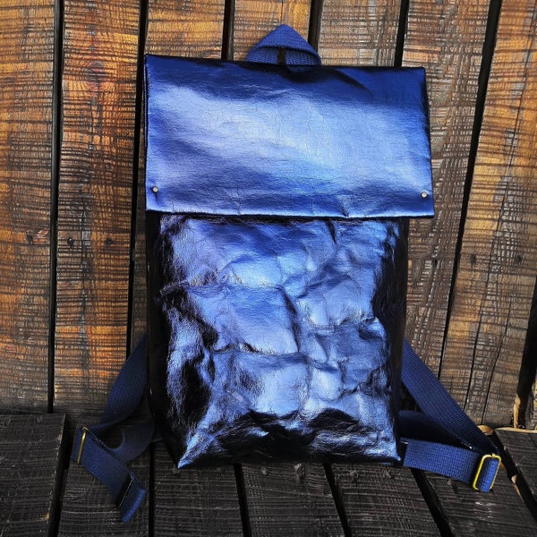 Shiny washashable paper backpack, alternative textile bag, backpack, recycled bag, vegan backpack, eco friendly bag, paper bag, eco backpack