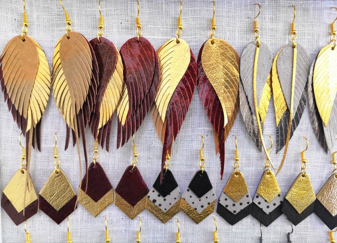 Vegan Leather Earrings Feather Earrings Vegan Earrings Eco - Etsy