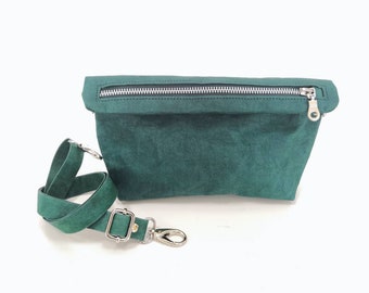 Emerald green bag, Green purse, Multifunctional washable paper bag, Vegan bag, Recycled material bag, Clutch bag, Crossbody bag, Hip bag