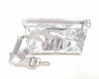 Silver bag, Vegan purse, Multifunctional washable paper bag, Vegan bag, Recycled material bag, Clutch bag, Crossbody bag, Hip bag