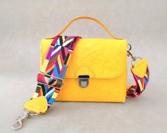 Yellow small bag, Washable paper bag, Vegan bag, Recycled material bag, Clutch bag, Crossbody bag, Hip bag, yellow purse