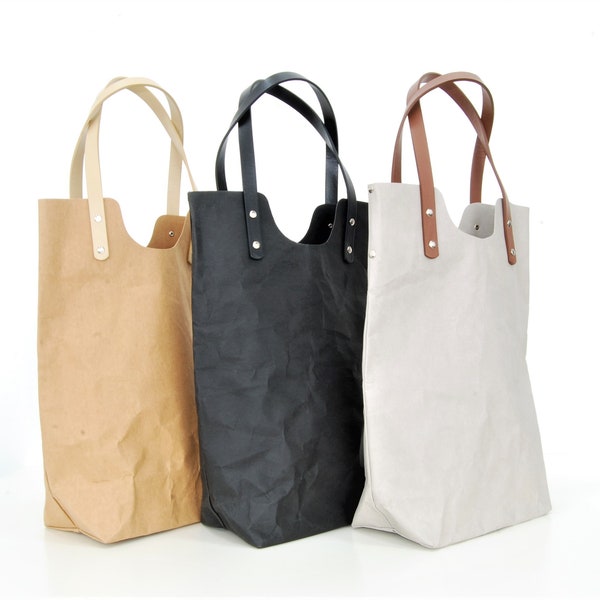 Waschbare Papiertasche, Vegan Tasche, recycelte Materialien, schwarze Tasche, Papiertasche, Beige Tasche, Öko-Tasche, Alltagstasche