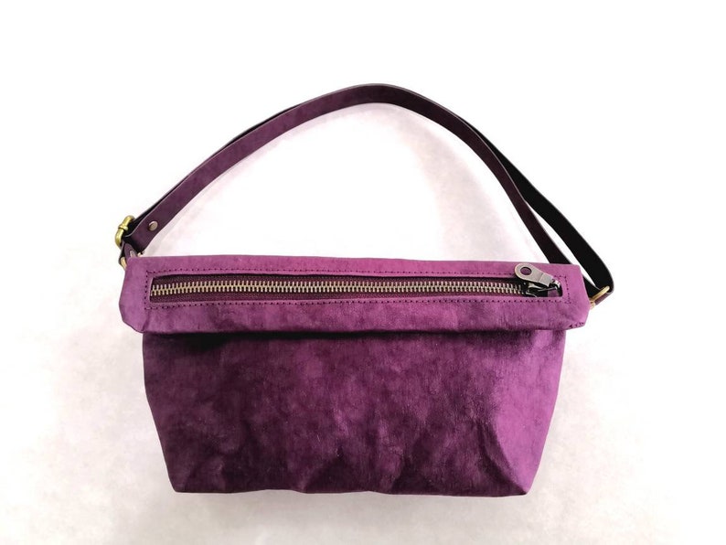 Purple bag, Vegan purse, Multifunctional washable paper bag, Vegan bag, Recycled material bag, Clutch bag, Crossbody bag image 2