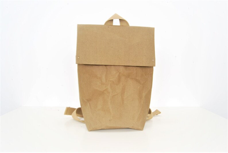 Khaki Color Washable Paper Backpack, Recycled Material Bag, Vegan