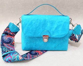 Turquoise bag, Washable paper bag, Vegan bag, Recycled material bag, Clutch bag, Crossbody bag, Hip bag, Turquoise purse