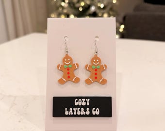 Gingerbread Man Earrings | 3D Printed Christmas Cookie Jewelry
