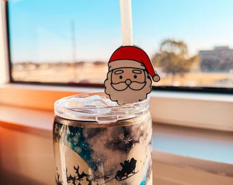 Santa Straw Topper | Christmas Cup Accessory | Holiday Drink Decoration | Tumbler Straw Charm