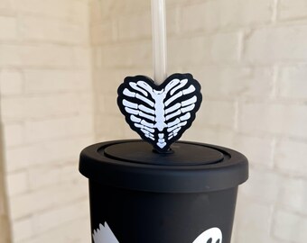 Skeleton Heart Straw Topper — Spooky Ribcage Straw Charm | Gothic Cup Accessory