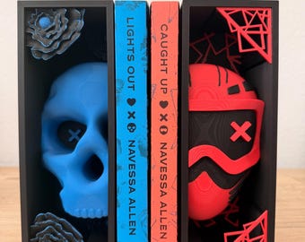 Dark Romance Book Nook Duo | Skull & Mask Shelf Insert | Bookshelf Decor | Reader Gift