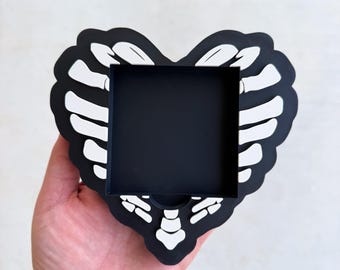 Skeleton Heart Sticky Note Holder | Spooky Desk Decor | Gothic Office Accessory