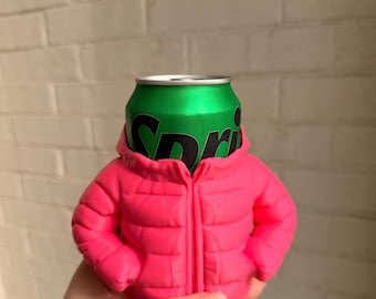 Puffer Jacket Soda Can Holder | Cute Drink Cozy | Fun Desk or Party Accessory