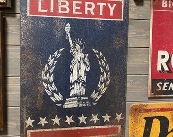 LIBERTY Vintage Faux Metal Distressed Sign