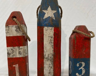 Vintage Lobster Buoys American Flag painted USA Nautical wood