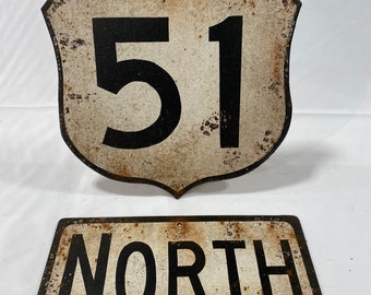 51 North Highway Vintage Faux Metal Sign Reproduction Northwoods Wisconsin