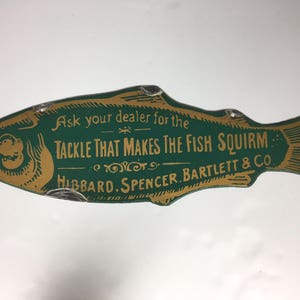 Fish Squirm - Vintage faux Fiberglass sign - Black, Blue, Green, Red - Cabin