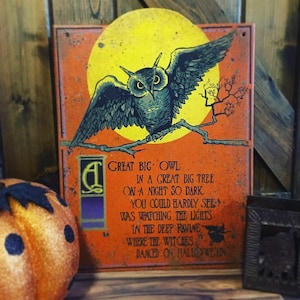 Great Big Owl - Plaque imitation métal vintage Halloween