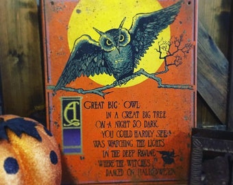 Great Big Owl - Halloween Vintage Faux Tin Sign