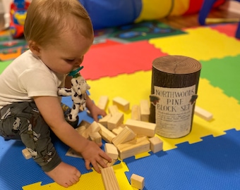 Children’s Northwoods Pine Wood Log Blocks Set Handmade