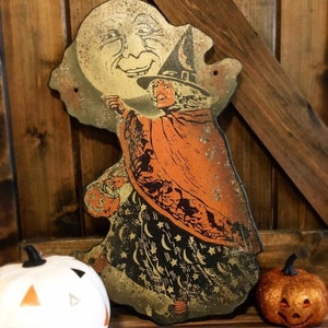WALKING WITCH - Halloween Vintage Faux Tin Sign