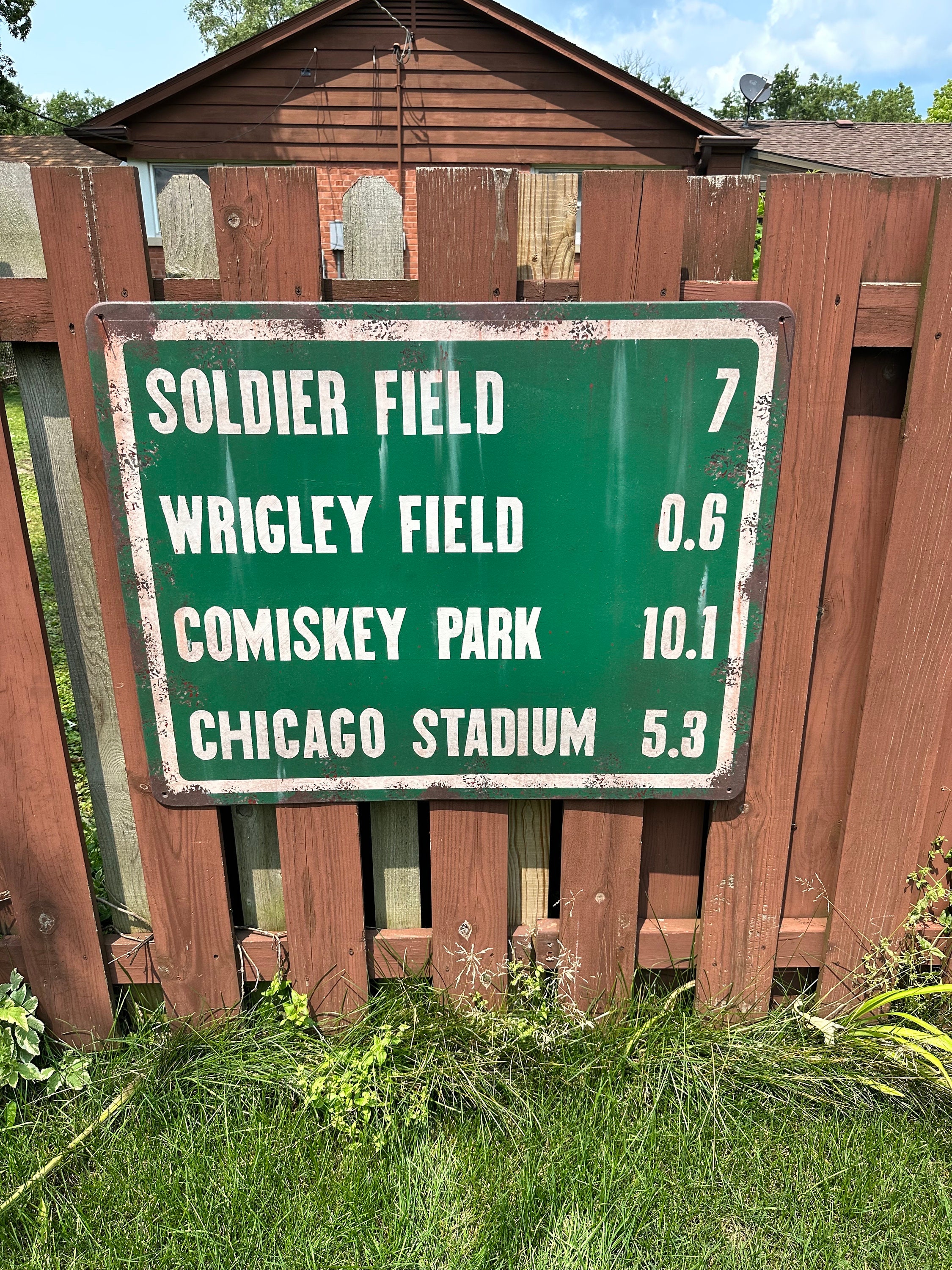 Custom Chicago Stadium Mile Marker Sign: Faux Vintage Sports Decor