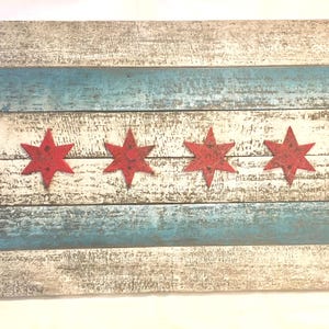 Wooden Chicago Flag with faux Metal Stars 20"x30" hand made vintage wood flag