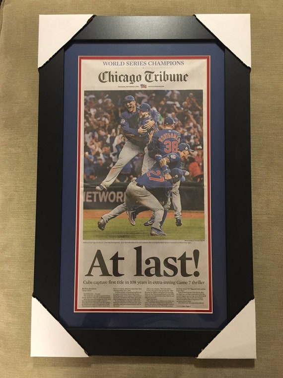 Chicago Cubs Framed Tribune Not A Print Actual Full Newspaper Black Matte Frame With Double Blue And Red