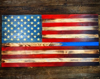 American Flag with Blue Police Back The Blue stripe Vintage Flag Thin Blue Line Blue Lives Matter