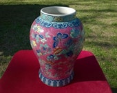 Rare Unique Antique 18th 19th Century Chinese KANGXI Period Fine Porcelain Vase EXTRA FAMILLE Bubble Gum Verte Colorful Butterflies Flowers