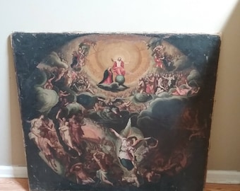 Rare Antique Old Master Oil Painting On Canvas Resurrection Of Jesus Christ Federico Barocci Early 17th Century BIBLE Verses Madonna Angels