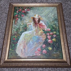 Vintage Original French Impressionist Women Portrait Painting Oil On Canvas Art