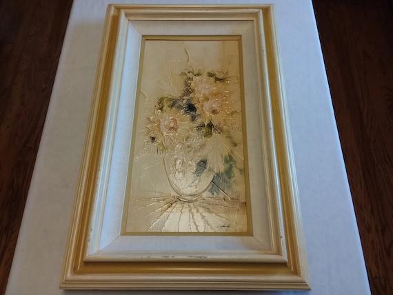 ヴィンテージオリジナル絵画 イタリア印象派 V.Marelli 花の静物画