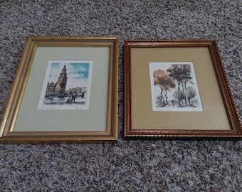Etsningstryck Inramat Signerat Vintage Konstpar Ernst Linck
