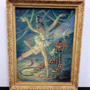 Vintage Oil Painting Ballerina Women Signed Krystyna Boniecki (1911 - 1995) FRENCH / POLISH