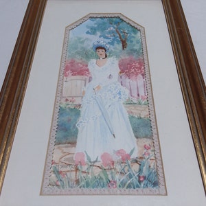 Vintage Original Watercolor Painting Victorian Women Portrait Signed M Shaffer