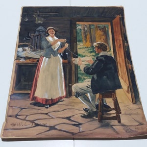 Rare peinture américaine antique style de William Ladd Taylor Art Illustration