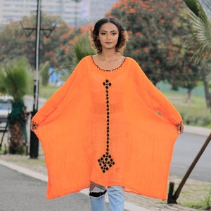 Cute Outfit, Orange dress, Ethiopian Clothing, Ethiopian Dress, Ethiopian Cultural Dress, Colorful dress, Abelfashion, Fashion dress.