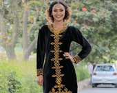 Black Habesha Dress, Gold Embroidery Tunic, Boho Style Ethiopian Clothing -  Etsy