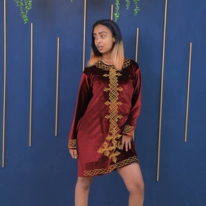 Ethiopian Red Habesha Dress: Embroidered Hager Libs Fashion