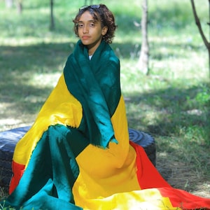 Ethiopian Blanket: One Love Rastafarian Colors, 70x24 Inches