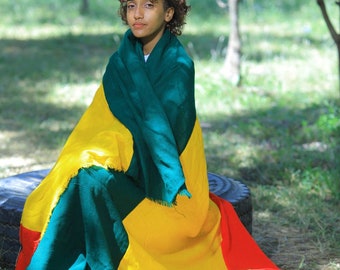 Ethiopian Blanket: One Love Rastafarian Colors, 70x24 Inches