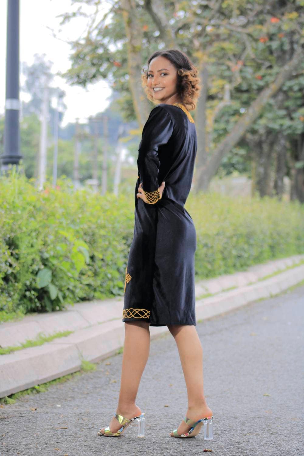 Black Habesha Dress, Gold Embroidery Tunic, Boho Style Ethiopian Clothing Black Habesha Dress, Gold Embroidery Tunic, Boho Style Ethiopian Clothing