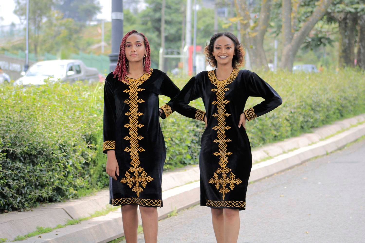 slim fit dress slacks Beautiful Habesha Dress with Gold and Black Tibeb By Tsehaye Mehari– H –  Habesha Outlets main image 0
