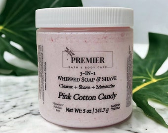 Pink Cotton Candy Whipped Soap & Shave, Moisturizing Body Wash, Nourishing Whipped Soap 3-in-1 Body Wash, Shaving Cream, and Moisturizer