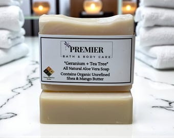 Natural Handmade Geranium Tea Tree Aloe Vera Soap Bar for Face and Body