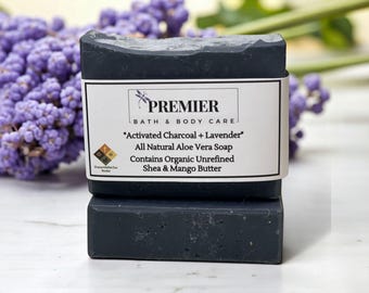All Natural Lavender Activated Charcoal Aloe Vera Soap Bar for Face and Body