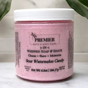 Sour Watermelon Candy Whipped Soap & Shave: 3-in-1 Body Wash, Shaving Cream, and Moisturizer
