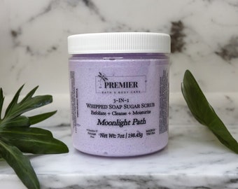 Moonlight Path Whipped Soap Sugar Scrub, Moisturizing body Scrub Soap, 3-in-1- Exfoliate, Cleanse, & Moisturize Body Scrub, Body Polish